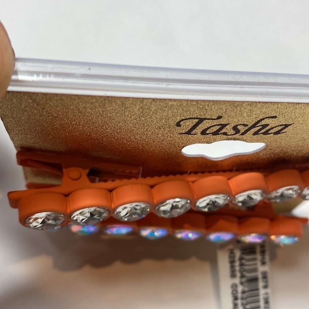 Tasha coral rhinestone barrettes NWT - Picture 3 of 4